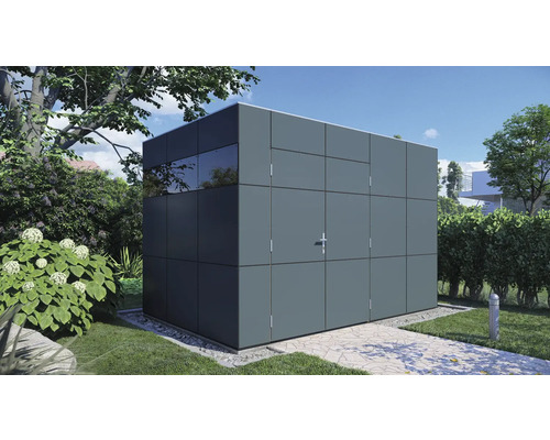 Abri de jardin moderne en métal avec fenêtre dans le jardin