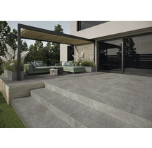 Dalle de terrasse en grès cérame fin Authority Grey bord rectifié 60 cm x 60 cm x 2 cm