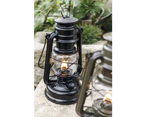 Lampe à pétrole noire avec cylindre en verre pour l''extérieur
