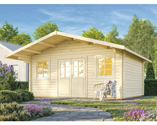 Abri de jardin en bois avec porte double et fenêtres