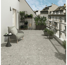 Dalle de terrasse en grès cérame fin Pebbles Light Grey 120 cm x 60 cm x 2 cm
