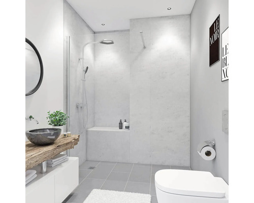 Salle de bains moderne avec douche, lavabo et toilettes