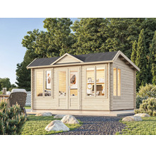 Abri de jardin avec fenêtres et double porte dans le jardin