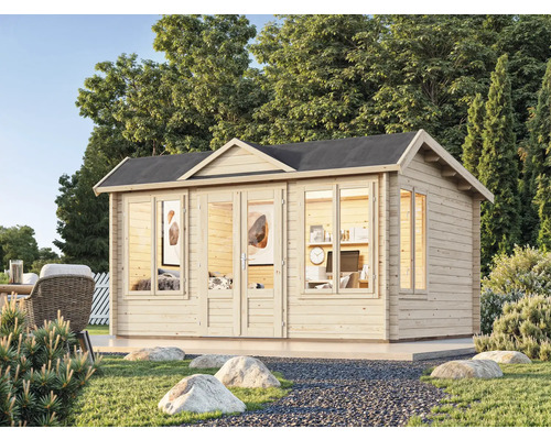 Gartenhaus Palmako Claudia Pent 11,5 m² inkl. Fußboden 440 x 346 cm tauchgrundiert Holzgartenhaus mit Fenstern und Doppeltüren im Garten