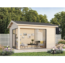 Abri de jardin moderne en bois avec portes coulissantes et toit plat