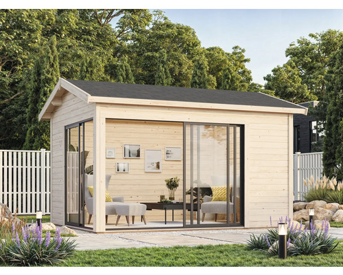 Abri de jardin Palmako Amanda 11,2 m² Slide avec plancher 434 x 340 cm imprégné par immersion Abri de jardin moderne en bois avec portes coulissantes et toit plat à l''extérieur