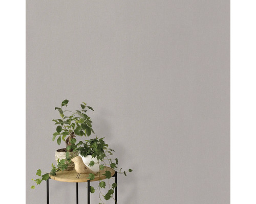 Einfarbige Tapete mit Tisch und Zimmerpflanzen