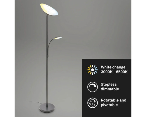 Stehlampe mit zwei Leuchten, stufenlos dimmbar, dreh- und schwenkbar, mit Weißtonwechsel von 3000 Kelvin bis 6500 Kelvin