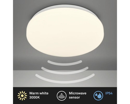 Plafonnier LED avec capteur IP54 12W 1300 lm 3000 K HxØ 6,5x27 cm Walk blanc Plafonnier rond avec détecteur de micro-ondes et indice de protection IP54.