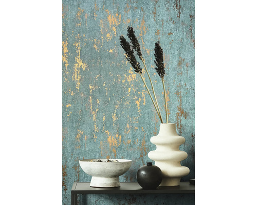 Papier peint décoratif avec motif abstrait, vases et coupes comme éléments d''aménagement intérieur.