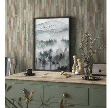 Dekoratives Bild mit Berglandschaft in Schwarz-Weiss auf Kommode