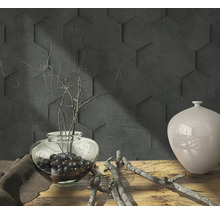 Scène décorative avec vase, branches et panneaux muraux hexagonaux pour la décoration intérieure