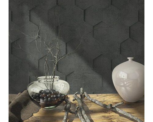 Scène décorative avec vase, branches et panneaux muraux hexagonaux pour la décoration intérieure