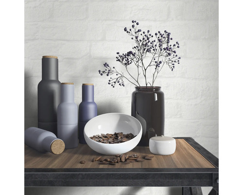 Arrangement décoratif de nature morte avec vases, bol et graines sur une table