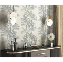 Intérieur décoratif avec papier peint, buffet et suspensions