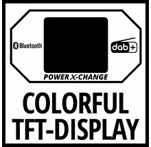 Symbole Bluetooth, symbole DAB+, indication Power X-Change et écran TFT couleur
