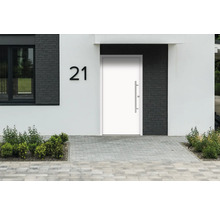 Façade de maison moderne avec porte d''entrée, numéro 21 et entrée pavée