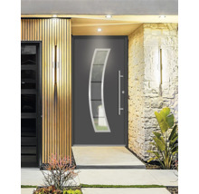 Moderne Haustür mit Glaseinsatz und Edelstahlgriff