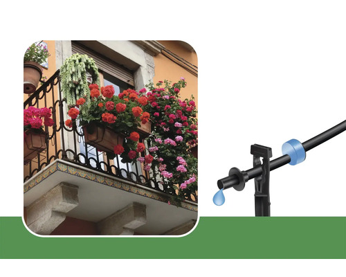 Bewässerungssystem für Balkonpflanzen mit Tropfer und Wasserleitung