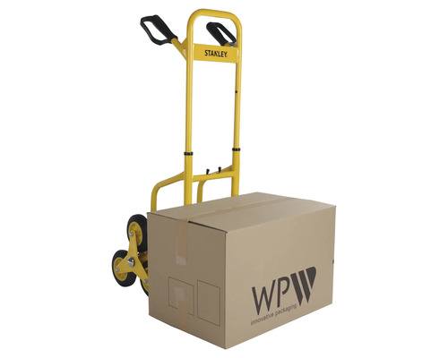 Diable d''escalier jaune avec carton