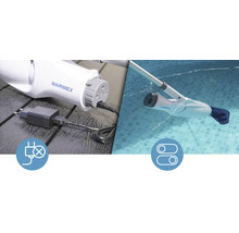 Marimex Poolroboter mit Ladegerät und Symbolen für Laden und Ein/Aus