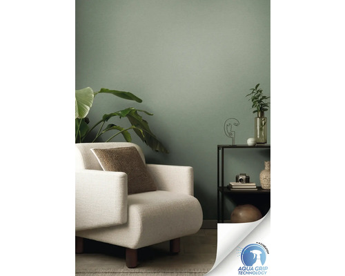 Salon avec fauteuil, plantes d''intérieur et étagère devant un mur doté de la technologie Aqua Grip