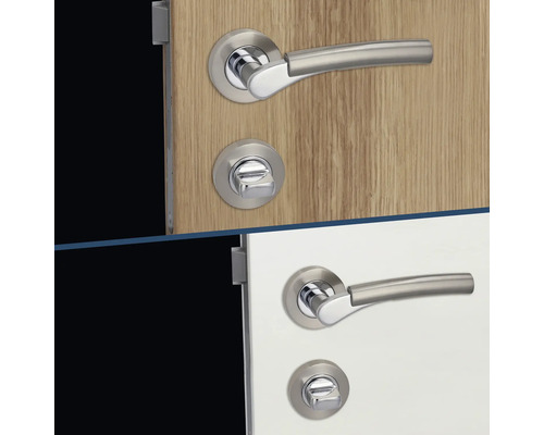 Garniture de poignée de porte avec rosaces sur portes en bois et laquées blanc