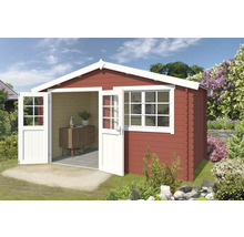 Holzgartenhaus mit Doppeltür und Fenster im Garten