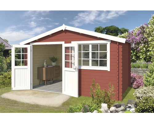 Gartenhaus Outdoor Life Axel 415,1 x 250 cm schwedischrot Holzgartenhaus mit Doppeltür und Fenster im Garten