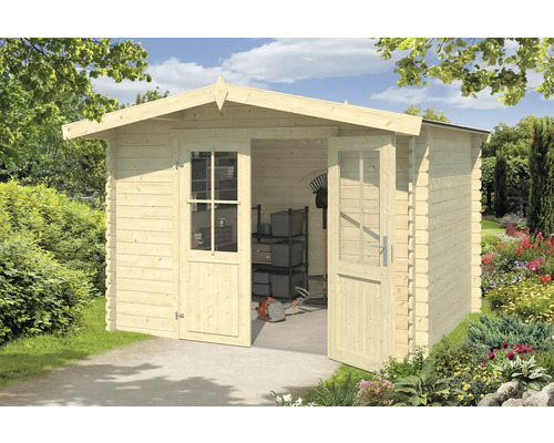 Abri de jardin Outdoor Life Baltimore 324 x 290 cm nature Abri de jardin en bois avec double porte et fenêtres pour ranger l''équipement de jardin