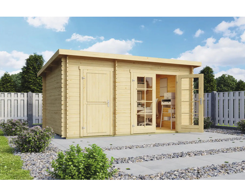 Gartenhaus Outdoor Life Belmont 1 inkl. Fußboden 420 x 288,8 cm natur Gartenhaus aus Holz mit Doppeltür und Einzeltür