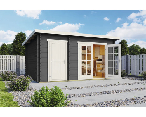 Gartenhaus Outdoor Life Belmont 1 inkl. Fußboden 420 x 288,8 cm carbongrau Gartenhaus aus Holz mit Doppeltür und Einzeltür im Außenbereich