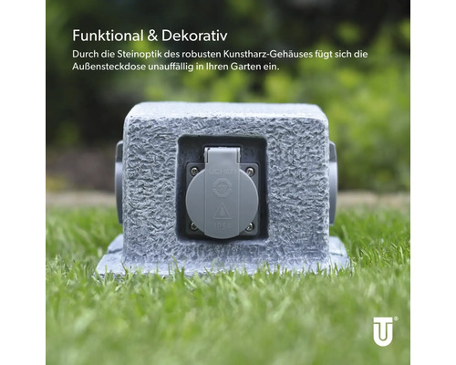 Gartensteckdose mit Steinoptik im Aussenbereich