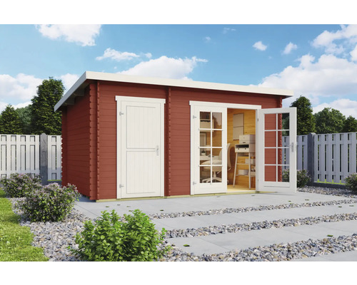 Gartenhaus Outdoor Life Belmont 1 inkl. Fußboden 420 x 288,8 cm schwedischrot Holz Gartenhaus mit Doppeltür und Büroeinrichtung