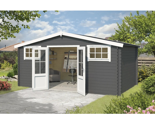 Gartenhaus Outdoor Life Boston 518,6 x 312 cm carbongrau Gartenhaus mit Doppeltür und Fenstern