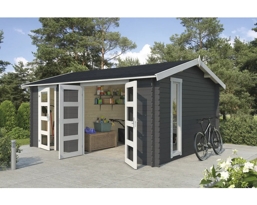 Gartenhaus Outdoor Life Carroz 2 496 x 403,4 cm carbongrau Gartenhaus mit Doppeltür und Fenster zur Aufbewahrung von Gartengeräten und Fahrrädern
