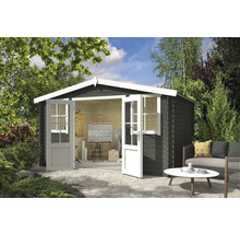 Gartenhaus mit geöffneten Doppeltüren, Fenster und Malatelier