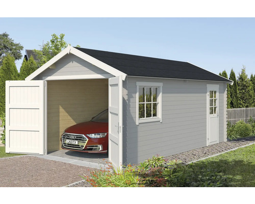 Holzgarage mit Doppeltür, Seitentür und Fenster zur Aufbewahrung eines Autos