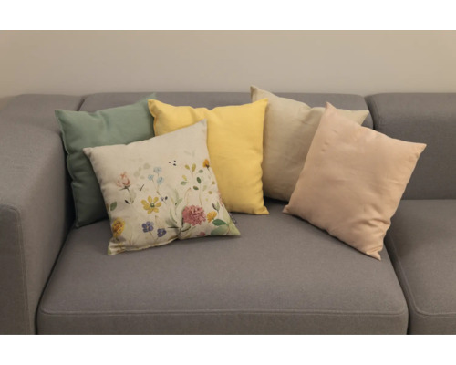 Dekorative Kissen auf einem Sofa arrangiert