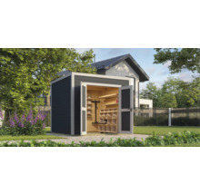 Gartenschrank aus Holz mit Regalen im Aussenbereich