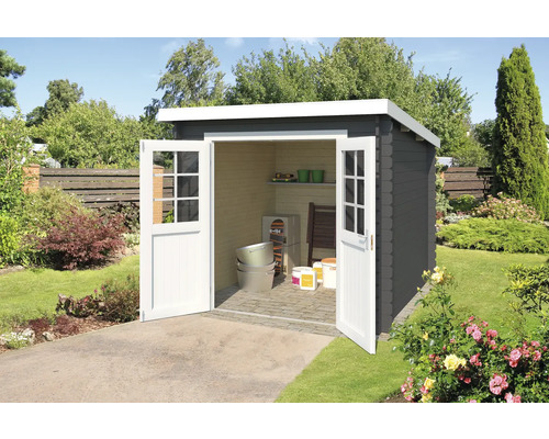 Gartenhaus Outdoor Life Indi 250 x 268,7 cm carbongrau Holzgartenhaus mit Doppeltür und Lagerraum im Freien