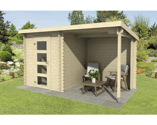 Abri de jardin avec terrasse couverte et porte vitrée