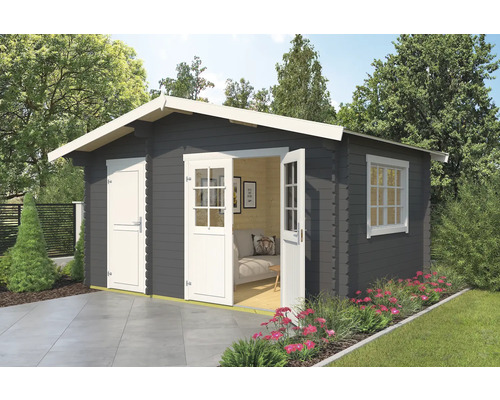Gartenhaus Outdoor Life Keila inkl. Fußboden 475,9 x 350 cm carbongrau Graues Gartenhaus mit Doppeltür und Fenster