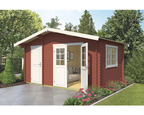 Abri de jardin Outdoor Life Keila avec plancher 475,9 x 350 cm rouge de falun Abri de jardin en bois avec double porte et porte simple