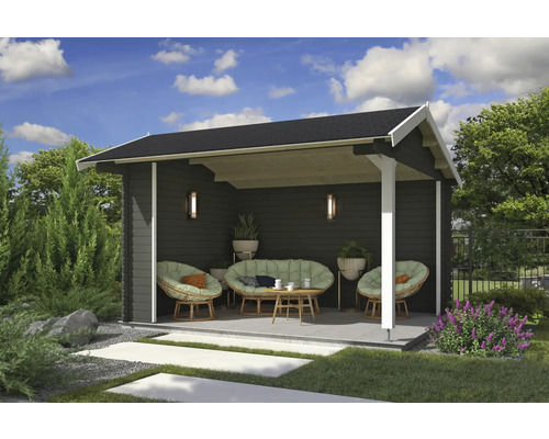Pavillon de jardin avec mobilier de jardin sur la terrasse