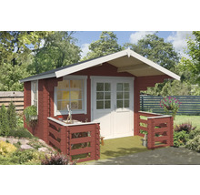 Holzgartenhaus mit Fenster und Doppeltür im Garten