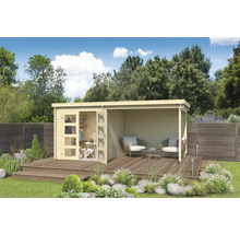 Abri de jardin en bois avec terrasse dans le jardin