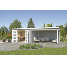 Gartenhaus mit Büro und Lounge-Bereich auf Terrasse