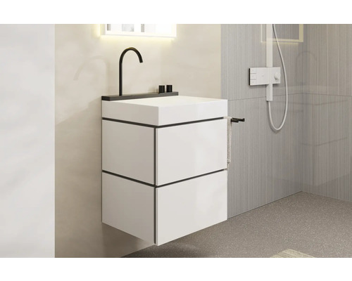 Badezimmerwaschtisch mit zwei Schubladen, Aufsatzwaschbecken und Armatur