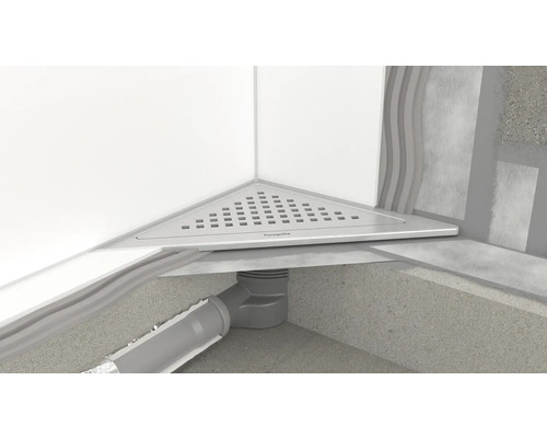 Garniture d''évacuation d''angle dans la zone de douche avec raccord de tuyau